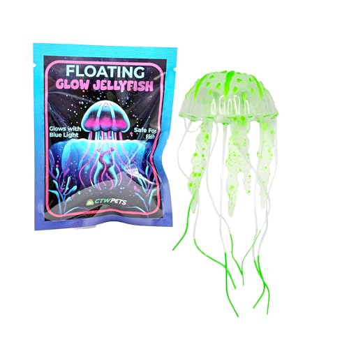 CTWPets Glowing Black Light Jellyfish Aquarium Decoration, Floating Freshwater Decor (Green) - color: Green