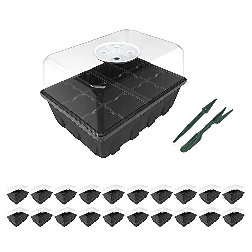 Gardzen 20 Pack Seed Starting Tray, Plant Germination Trays, Seed Starter Kit with Adjustable Humidity Vented Dome for Indoor&oOutdoor Use, Plant Growing Kit 6.6" x 4.5", Total 240-Cell, Black - color: Black, size: 20-Pack