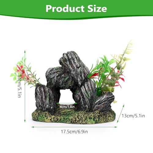 Stone with Plants Aquarium Decoration Resin-Mountain View Stone Ornament with Large Swim-Through Holes-Approx. 6.9" L x 5.1" W x 5.1" H(Stone&Plants) - color: Stone&plants