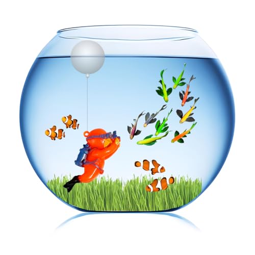 Floating Aquarium Decorations – Diver Fish Tank Floating Decor, Adjustable Floating Fish Tank Accessories for Betta Fish, Cute Aquarium Ornament (Diver Orange) - color: Diver Orange