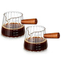 6 oz Espresso Cups - Glass Measuring Cups with Spout - Ribbed Small Creamer Pitcher- Expresso Shots Cup with Wood Handle for Coffee Milk, Dishwasher Safe (Transparent, 2 pack) - color: Transparent, size: 2 pack