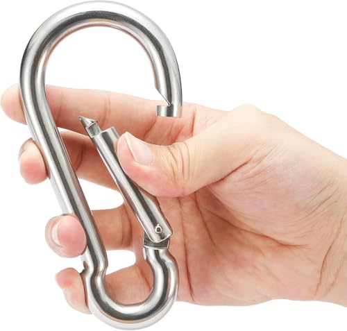 sprookber Stainless Steel Spring Snap Hook Carabiner - 304 Stainless Steel Caribeener Clips, Set of 6 - size: 5.3 Inch