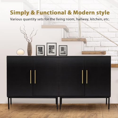 Set of 2 Black Storage Cabinet with Doors, Modern Accent Cabinet, Free Standing Cabinet with Adjustable Shelf, Wooden Buffet Sideboards for Living Room, Kitchen, Dining Room, Entryway - color: Black丨flat Panel, size: 2 Pieces