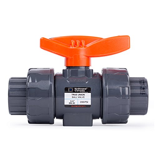 HYDROSEAL Kaplan 3/4" PVC True Union Ball Valve with Full Port, ASTM F1970, EPDM O-Rings and Reversible PTFE Seats, Rated at 200 PSI @73F, Gray, 3/4 inch Socket (3/4") - size: 0.75 Inch