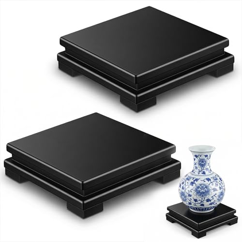 2 Pcs Square Wooden Display Stand, 6.9" x 6.7" x 2" Wood Display Base Square Vase Riser Teapot Aquarium Lamp Base Home Decoration