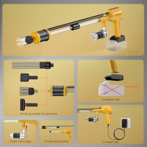 HiTauing Aquarium Gravel Cleaner, Cordless/Corded 6 in 1 Electric Fish Tank Vacuum Cleaner Compatible with Dewalt 20V Battery, 3 Adjustable Power, Automatic Water Change for Freshwater and Saltwater