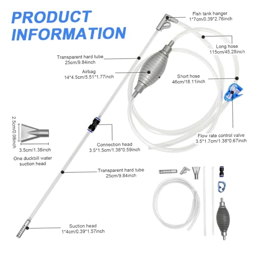 Aquarium Siphon, 87 Inch Segmented Aquarium Water Changer with Flows Control Valve and Hanger, Transparent Fish Tank Cleaner