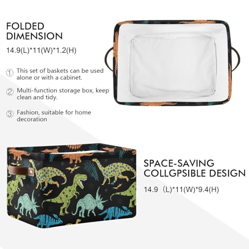 Dinosaur Pattern Storage Basket Bin, Large Cube Storage Box Canvas Collapsible Storage Organizer for Home Office Closet - 15 L x 11 W x 9.5 H - color: Dinosaur Pattern, size: 1 PCS