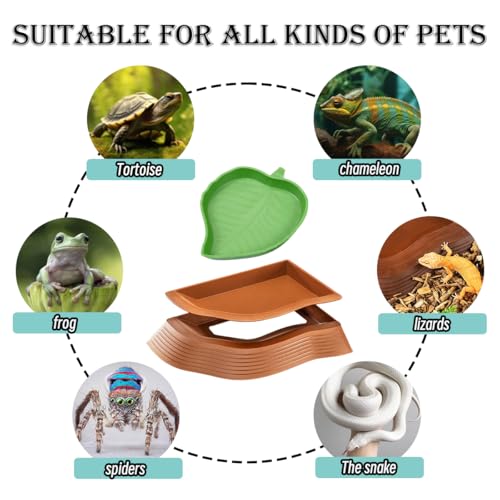 4 Pcs Turtle Water Trays with Ramp,Leaf Tortoise Food Water Bowl with Tweezers,Reptile Turtle Habitat,Tortoise Bath Bowl,Turtles Habitat Accessories,Waters Dish for Reptile Tank,for Indoor Aquariums