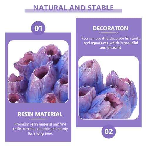 Balacoo Aquarium Coral Decoration, Realistic Resin Coral Ornament, Small Aquarium Accessories Hideout for Bettafish Shrimp - Fish Tank Reef Decorations (Purple)