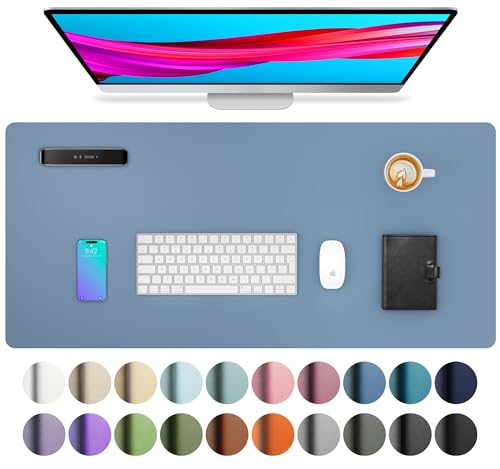 Aothia Leather Desk Pad Protector, Large Mouse Pad, Office Desk Mat, Non-Slip PU Leather Desk Blotter, Laptop Desk Pad, Waterproof Desk Writing Pad for Office and Home (Denim Blue, 23.6" x 13.7") - color: Denim Blue, size: 23.6" x 13.7"