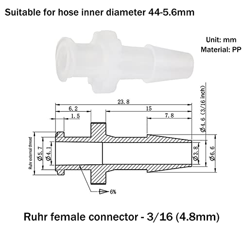 MEETOOT 10pcs Female Luer Lock 3/16" Polycarbonate Hose Barb Adapter for Laboratory Biochemical/Analytical Instruments, Food Machinery and Aquarium Equipment - size: 3/16Inch