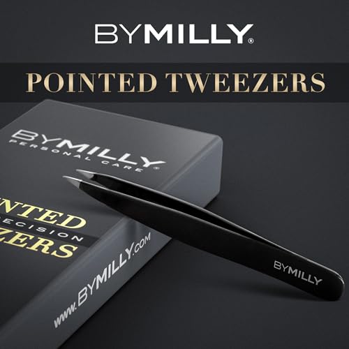 Pointed Tweezers | High Carbon Stainless Steel Needle Nose | Fine Point Precision Hair Removal | Perfectly Aligned & Hand-Filed Sharp | Black - color: Black