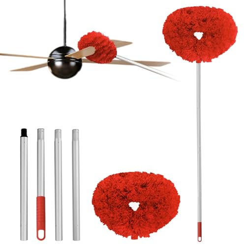 Ceiling Fan Cleaner Duster Reusable Microfiber Ceiling Fan Blade Cleaner Removable Duster with Extension Pole Adjusts 13 to 49.7 Inch for Cleaning Walls Bookshelves Furniture Door Window Top (Red) - color: Red