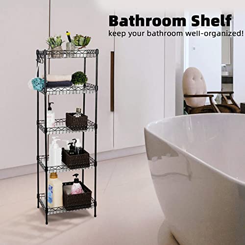 Storage Shelves, 5-Tier Wire Shelving Unit with Baskets Storage Rack Corner Shelf Shelving Adjustable Storage Shelf, 11.8" D x 15.7" W x 63" H, Black - size: 5-Black Net basket rack