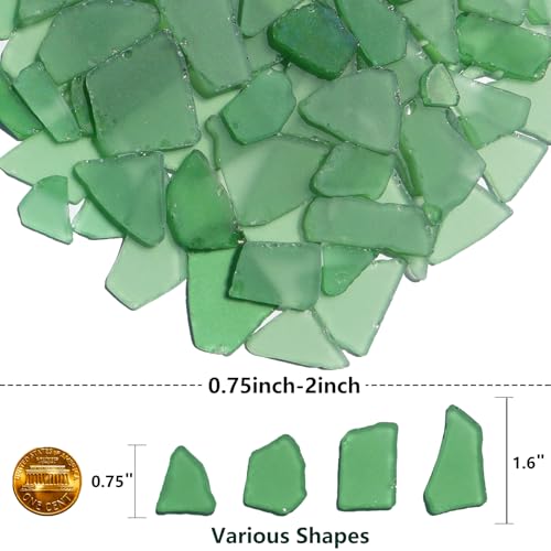QYGL Sea Glass for Crafts - 14oz Green Frosted Seaglass Pieces - Vase Filler and Aquarium Ornament, DIY Craft Supplies for Art, Beach Weddings, and Home Decor - color: Dark Green