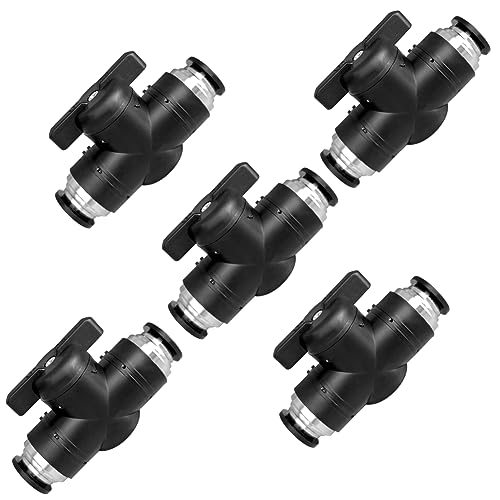 1/2 inch Push-to-Connect Ball Valve Air Flow Control Valve (5Pcs, Black, Plastic, Stainless Steel Body, BUC-1/2) - size: 1/2" Tube OD
