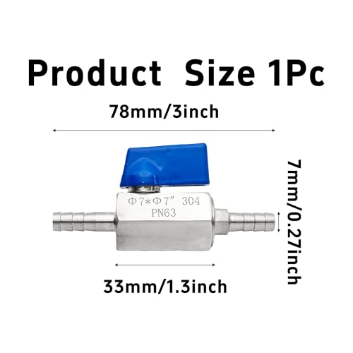 1/4” 304 Stainless Steel Mini Barb Ball Valve, Hose Shut Off Valve with Clamps, Corrosion Resistant Shut-Off Switch for Water, Gas, Fuel, Drip Irrigation, Aquariums - size: 1/4”