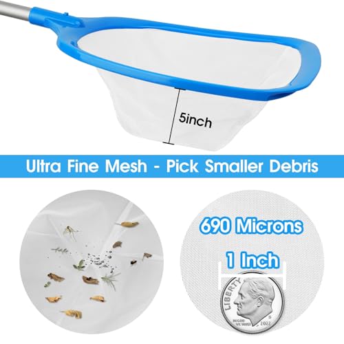 TidyMister Hot Tub Skimmer Spa Net with 12'' Aluminum Pole Ultra Fine Mesh Net Handy Leaf Skimmer for Small Above Ground Pools Pick Up Fine Debris Lightweight Net - size: 12inch