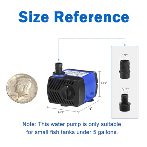 AQUANEAT Small Fountain Pump, 80 GPH Submersible Water Pump for Aquarium Fish Tank, Outdoor Water Fountain, Hydroponics, Pond Filter Pump - size: 80GPH