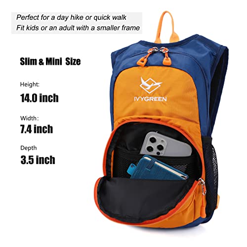 Ivygreen Kids Hydration Backpack, Hiking Backpack for Boys or Girls with 1.5L Water Bladder - color: Orange, size: Small