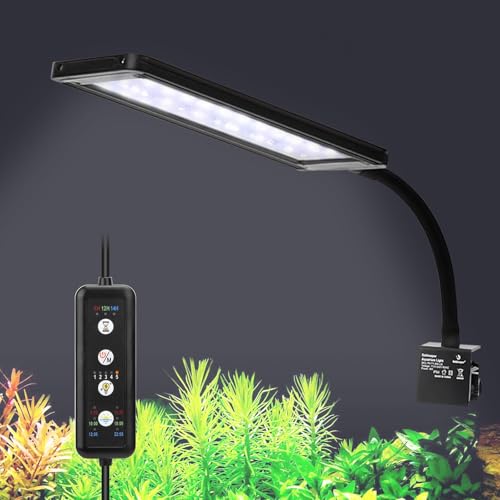 fishkeeper Clip On Aquarium LED Light, 24/7 Mode Full Spectrum Fish Tank Light with Timer, Adjustable 8 Color / 5 Brightness Simulate Sunrise-Day-Sunset-Moon for 11.81-16.92 inch Planted Tank 12W - size: 12W for 11.81-16.92 inch Fish Tank