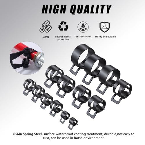 90Pcs 7-18mm Spring Hose Clamps Kit, Black Small spring Clamp, Constant Tension Steel Clamps for Automotive Fuel Lines, Silicone Vacuum Hoses, Low-Pressure Air Clips - style: 90pcs