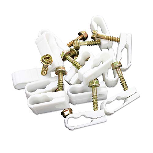 STEREN Coaxial Cable Clips - Cable Holder - Wire Clips - Siding Clips for Hanging - Cord Holder for Desk - Cable Clamps - Cord Clip - Wire Organizer Clips - Tv Mount Screws - White - 10 Pack - color: White, size: 10 Pack - Mini Dual Cable