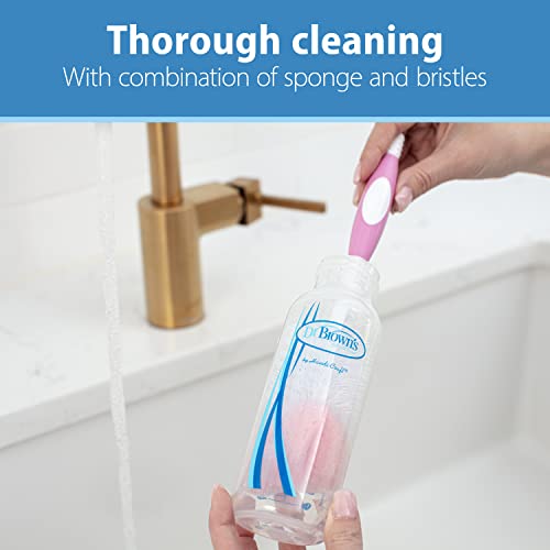 Dr. Brown's Reusable Sponge Baby Bottle Cleaning Brush Set with Suction Cup Stand, Scrubber and Nipple Cleaner, Pink, 3 Pack - color: Pink Bottle Brush, size: 3-Pack
