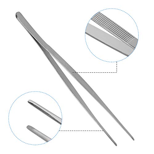 Adecco LLC Stainless Steel Tongs tweezer with precision serrated tips for surgical & sea food (10") - size: 10"