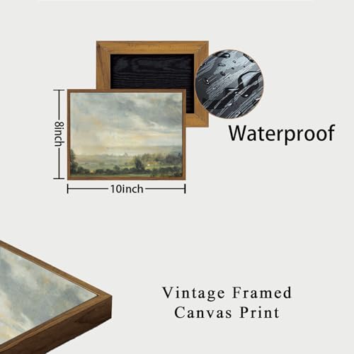 OIQArtOIQ Vintage Framed Wall Art Pastoral Landscape Canvas Art Prints Rustic Farmhouse Pictures Wall Decor Modern Cottagecore Paintings Artwork For Bedroom Kitchen Bathroom Office Living Room - color: Cloudy Sky, size: 8x10 in