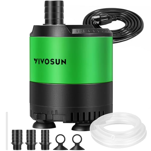 VIVOSUN 660 GPH 35W Submersible Water Pump, with Adjustable Water Flow, 4.9ft Tubing, Additional Ceramic Shaft, and Outlet Adapters, for Fish Tanks, Aquariums, Hydroponics, Fountains - size: 660 GPH