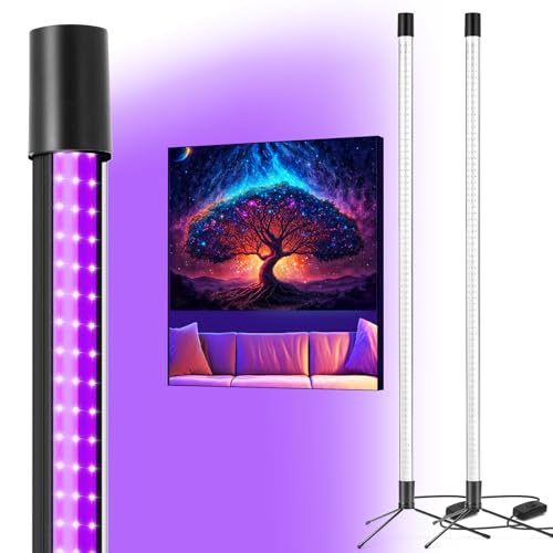 72W Black Light Bar - Upgraded 4ft Blacklight Bar 395nm to 405nm LED Black Lights Premium Floor Stand UV Light Bar with 6ft Cord, Plug, Switch for Glow Party, Halloween (2 Pack)