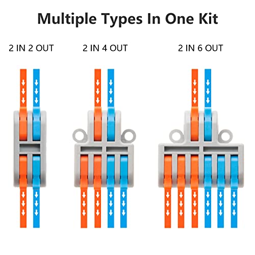 84Pcs Lever Wire Connectors, 2 in 2 Out Quick Compact Assortment Pack Electrical Connector for AWG24-12
