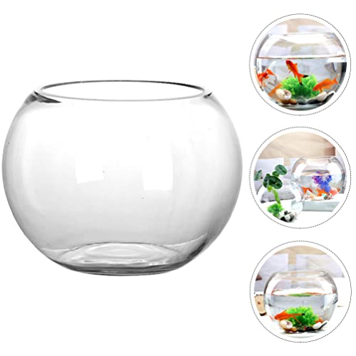 GANAZONO 7.08 Inch Small Glass Fish Bowl Round Fish Tank Desktop Aquarium Clear Glass Goldfish Bowl Hydroponic Planter for Home Office Garden Decor - size: 18x18cm