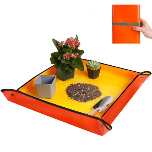 Repotting Mat for Indoor Plant Transplanting and Potting Soil Mess Control Portable Succulent Planting Potting Tray Gardening Gifts for Women Men Plant Lover Gifts (Orange 27" x 27") - color: Orange, size: Small 27" x 27"