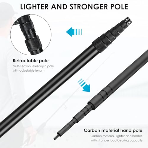 THKFISH Folding Aluminum Fishing Landing Net with Extra Long Telescoping Pole Handle,Extend to 82-157 Inches (98” Telescopic Handle/17.7” Hoop Size), Blcak