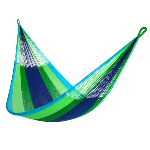 Handwoven Hammock by Yellow Leaf Hammocks - Family Size, Fits 2+ PPL, 550lb max - Weathersafe, Super Strong, Easy to Hang, Ultra Soft, Artisan Made - Color: Blue - Green - color: Lanta- Blue and Green, size: Fits 1-2+ People (550 lb. Capacity)