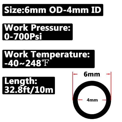 Pneumatic 6mm OD Air Line Nylon Tube SAE J844 Airline 4mm ID For Air Brake Tubing or Fluid Transfer (Black 32.8Ft) - size: 6mm x 4mm