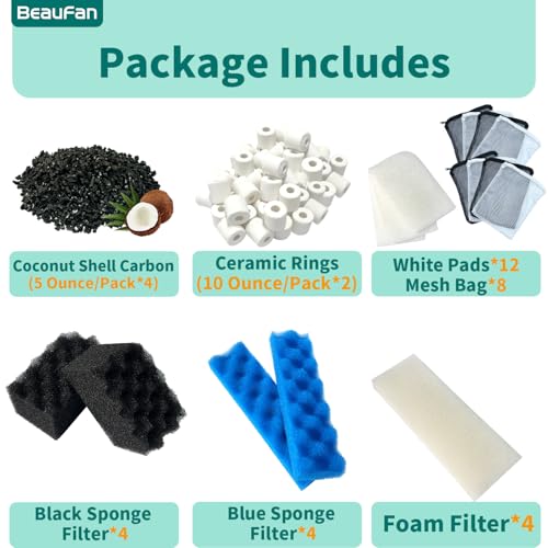 38 Pack Filter Media Kit for Fluval 406/407 Canister Filters, Replacement Bio Foam, Activated Carbon & Ceramic Rings (2 Sets Maintenance Bundle) - size: 406/407Series