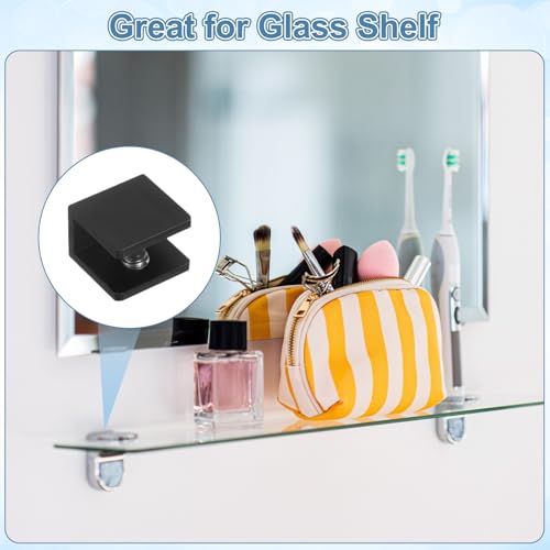 uxcell 4Pcs Glass Shelf Brackets, for 6-8mm Square Shape Glass Combination Fixing Mirror Bracket, Aluminum Alloy Clip Clamp with Screws for Glass/Wood Display Cabinet, Black - color: Black, size: 6-8mm