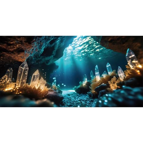 AWERT 48x24 inches Fantasy Garden Aquarium Background Under The Sea Background Sunshine Underwater Bubble Coral Rock Crystal Climbing Pet Background Decoration - size: 48x24in/120x60cm
