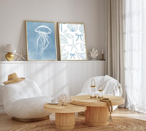 Tropical Ocean Life Wall Art Set of 6, Watercolor Blue Coastal Canvas Prints with Jellyfish、Turtle、Coral, Unframed Marine Theme Wall Decor Posters for Bathroom Kid’s Room Home Decoration 8x10inch - color: Tropical Ocean Life, size: 8x10in