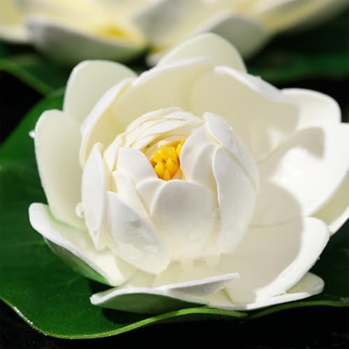 SEWACC Lotus Floating Flower Aquarium Lily Pad 6pcs Artificial Lotus with Water Lily Pad Floating Fake Pond Ornanment for Garden Pond Pool Decoration White