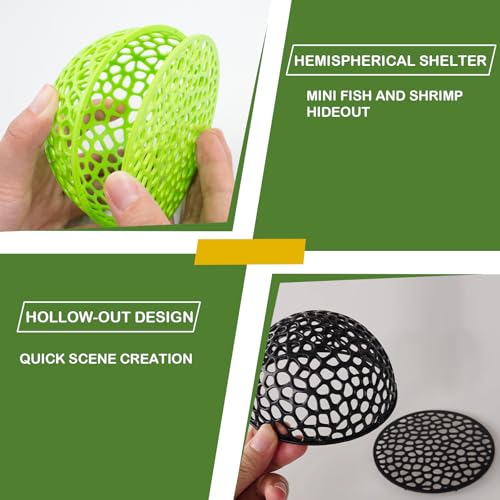 4 PCS Shrimp Dome Hide, Betta Fish Hideout Fish Tank Porous Cave Shelter, Aquarium Decor for Small Fish, Guppy, Shrimp Hiding & Resting (Black, White, Green)
