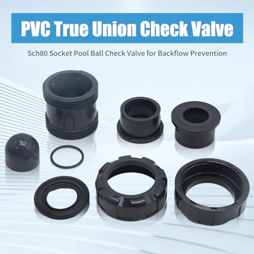 EATAKWARD 1-1/2 inch PVC True Union Check Valve, Slip-Slip Full-Port Practical Check Valve, Sch80 Socket Insert Pool Ball Check Valve for Backflow Prevention