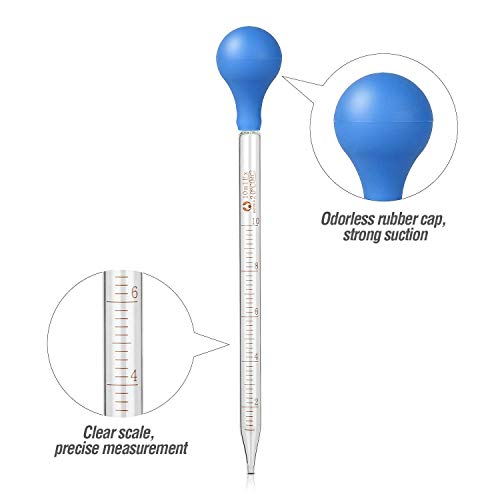 4Pcs Glass Graduated Dropper Pipette for Liquid Essential Oil, 10ml Lab Dropper Pipettes Transfer with Rubber Cap and 2Pcs Cleaning Brush - size: 4 pcs