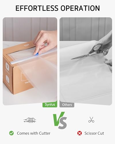 Syntus 8" x 150' Vacuum Sealer Bags for Food with Cutter, Vacuum Sealer Bags Roll Keeper BPA-free Heavy-duty Commercial Grade for Food Storage, Meal Prep and Sous Vide - size: 8" x 150'