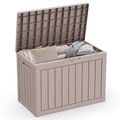 ROJIK Outdoor Storage Housing Deck Box - Waterproof Patio Furniture, Garden Tools, Cushions, Pool Accessories Storage Bench with Lockable Lid and Side Handles (Grey, 45 Gal) - color: Grey, size: 45 Gallon