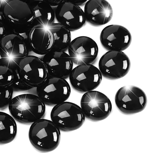 1LB Black Flat Glass Marbles for Vases, Gemstone Beads Vase Filler Decorative Glass Pebbles for Fish Tank, DIY Crafts, Aquarium Decor Rocks